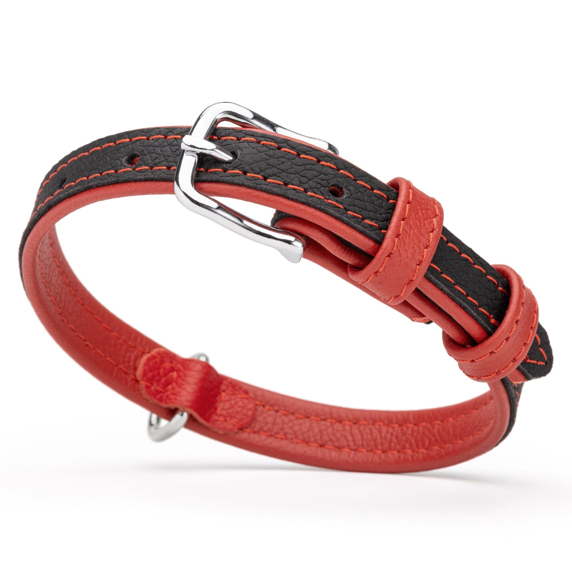 Soft Leather Dual-Color Flat Dog Collar Red 5 8" Dog Collar Dogline