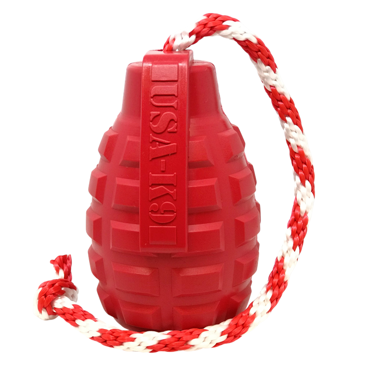 USA-K9 Grenade Durable Rubber Chew Toy, Treat Dispenser, Reward Toy, Tug Toy, and Retrieving Toy Rubber Dog Toys SodaPup/True Dogs, LLC