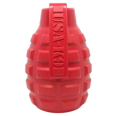 Grenade Shaped eDispenser Durable Dog Chew Toy & Treat Dispenser - Red & Blue Rubber Dog Toys SodaPup/True Dogs, LLC