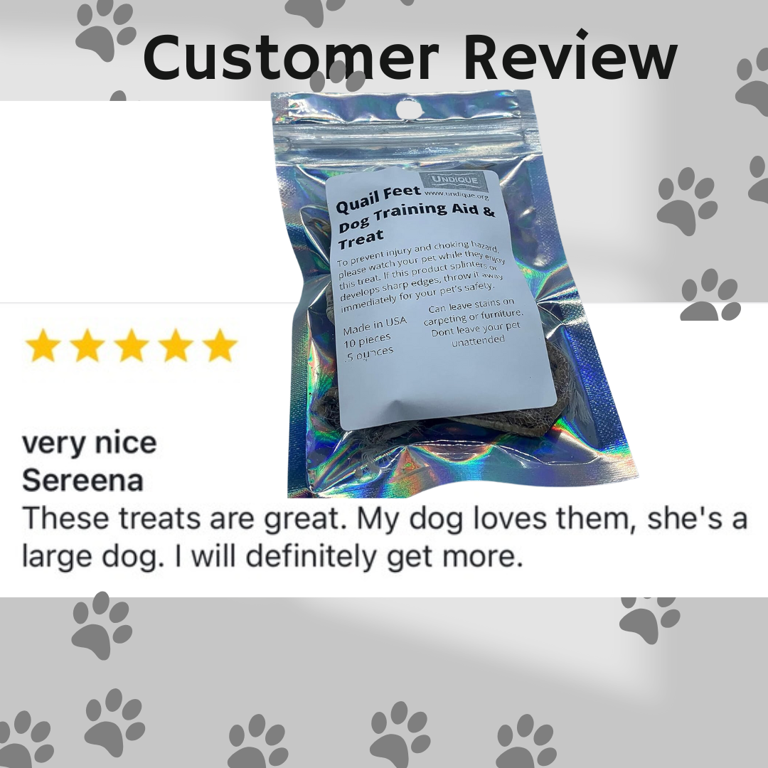 Quail feet Dog Training aid & Treat Pet Quailz.com by Undique LLC