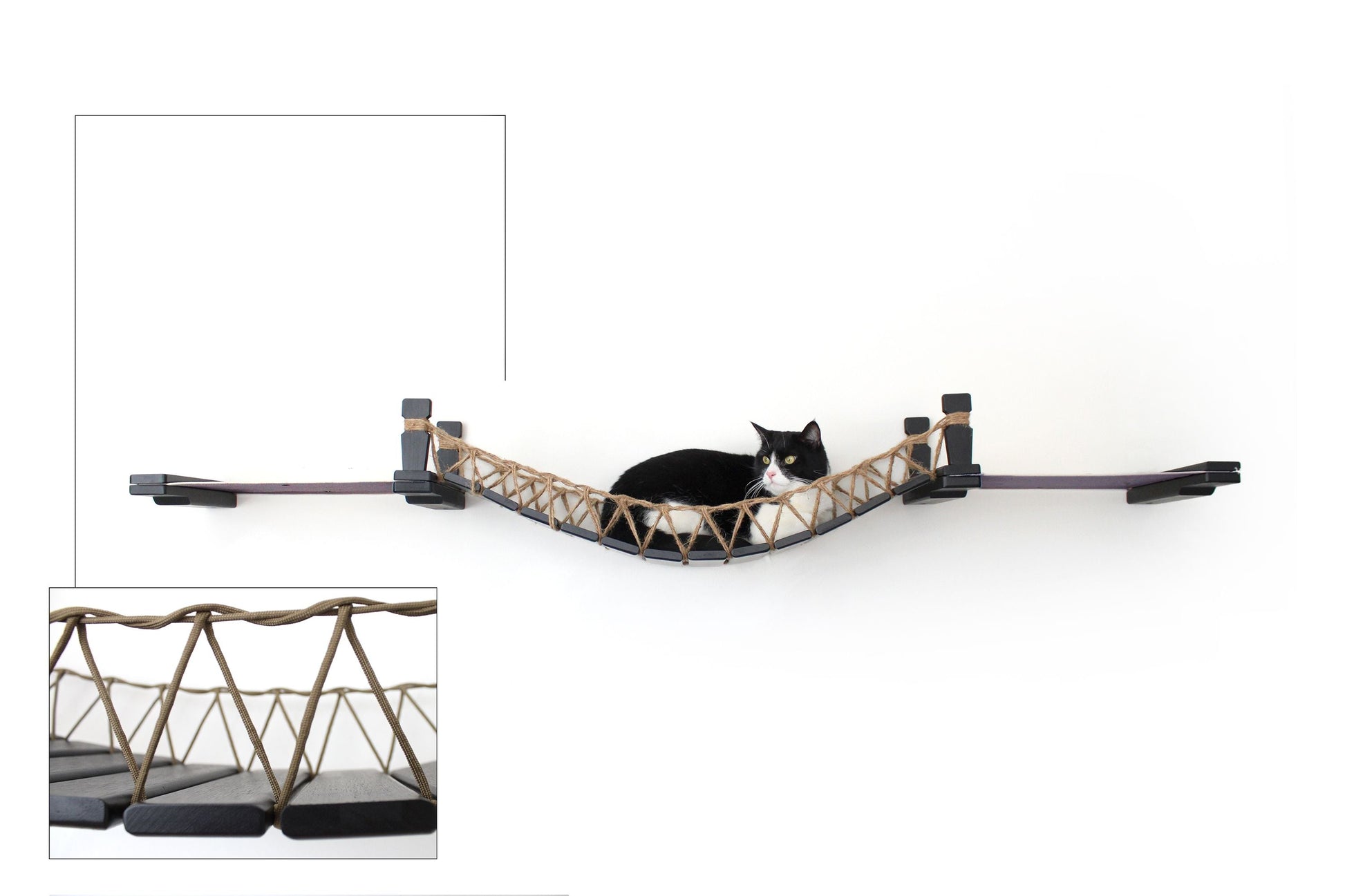 Double Cat Hammock and Climbing Bridge Combo Onyx Bamboo Charcoal Gray Canvas 34" Cat Bridge Catastrophic Creations
