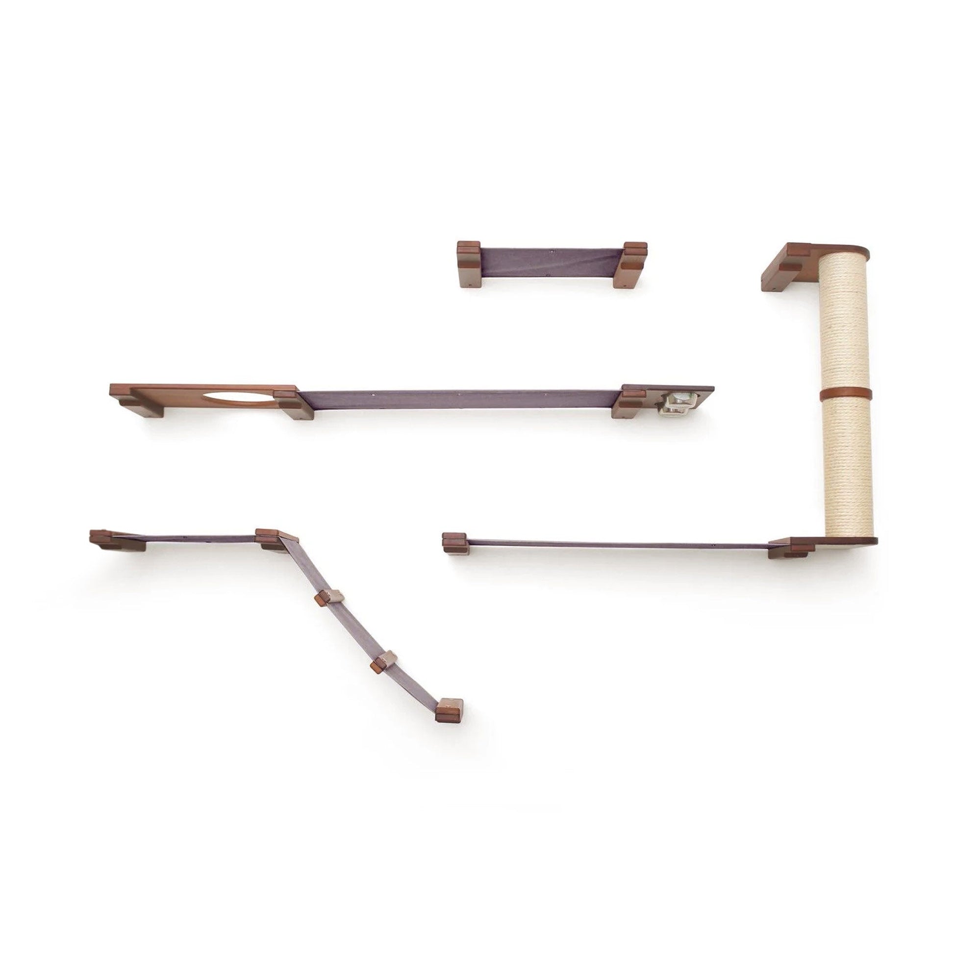 The Bunker - Multi Level Cat Tree with Perch English Chestnut Bamboo Charcoal Gray Canvas No Planter Cat Condo Catastrophic Creations