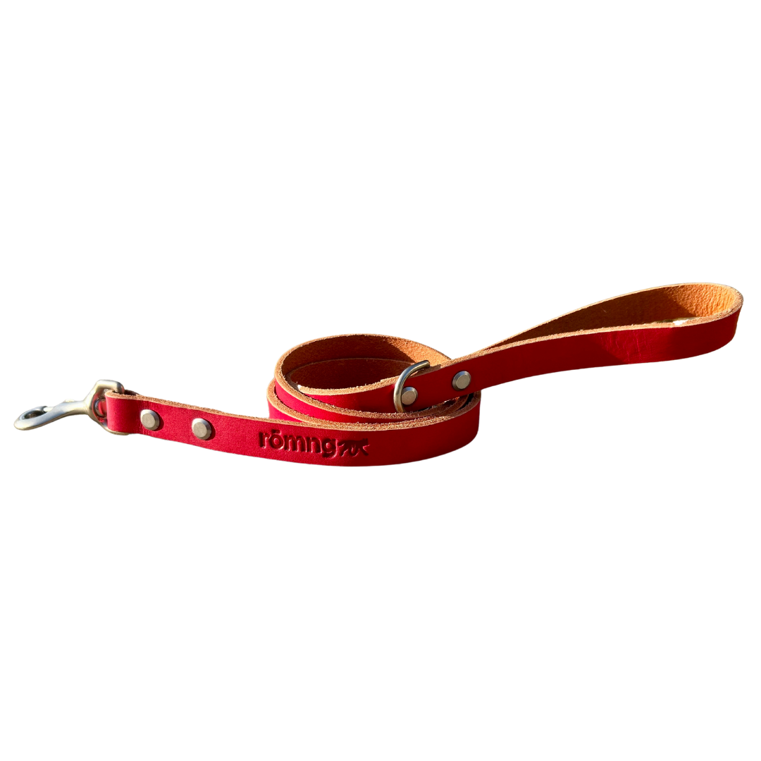 handmade leather dog leash Cherry Red Dog Leashes rōmng