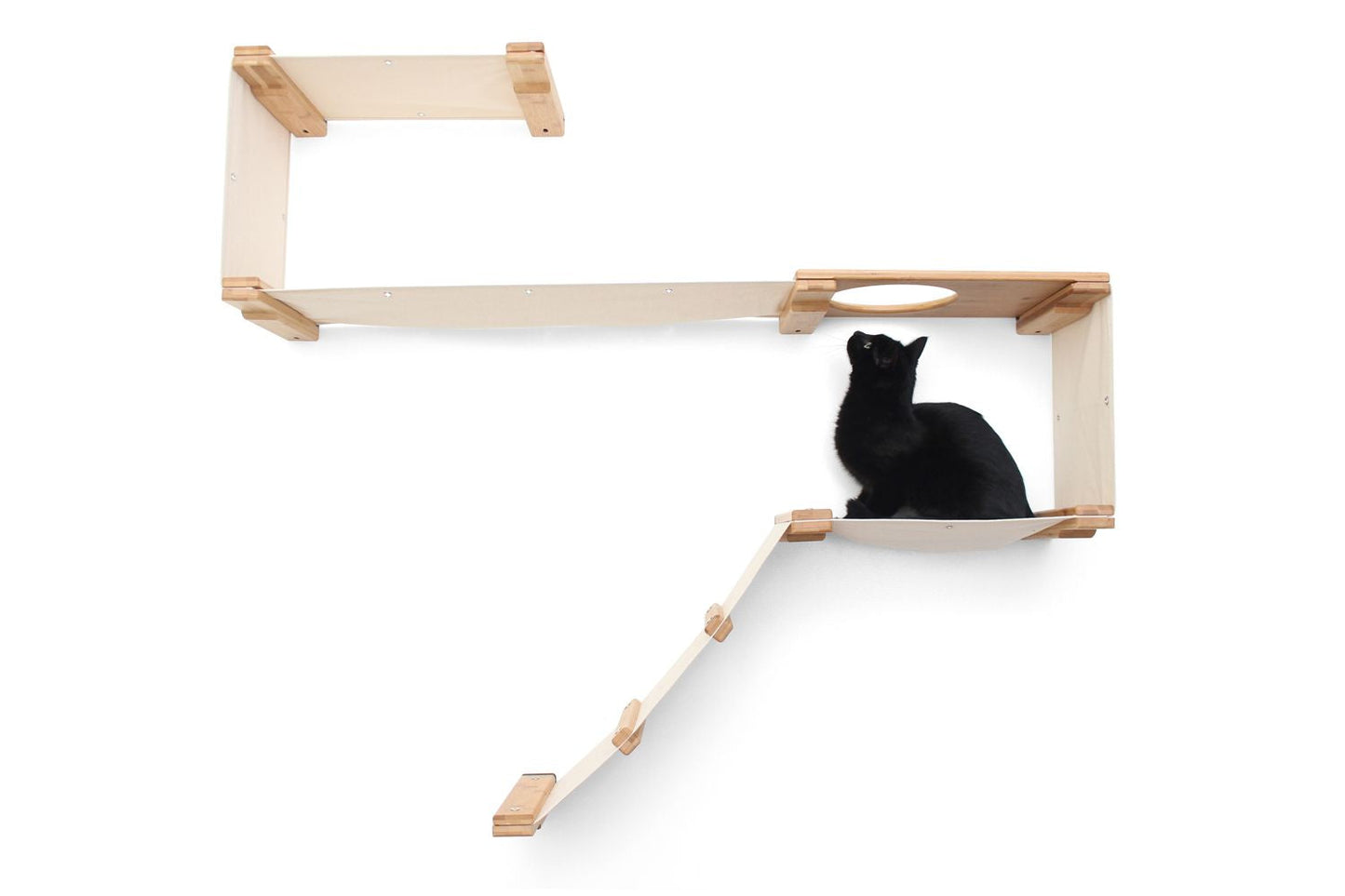 The Play - A Cat Play Wall System Natural Bamboo Natural Canvas Cat Condo Catastrophic Creations