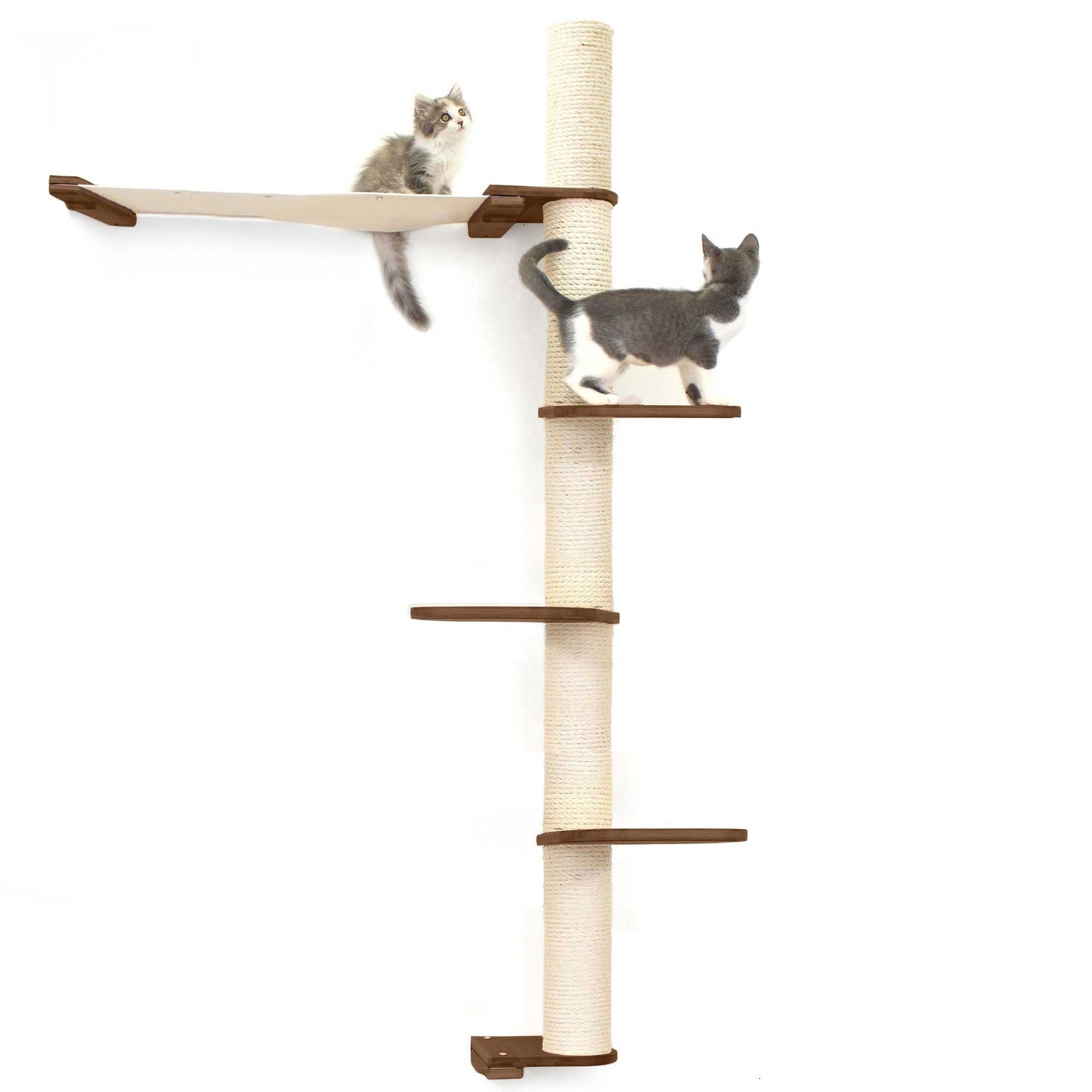 The Crow's Nest - A Wall Cat Scratcher with Hammock English Chestnut Bamboo Natural Canvas 4-Tier 32" Cat Condo Catastrophic Creations