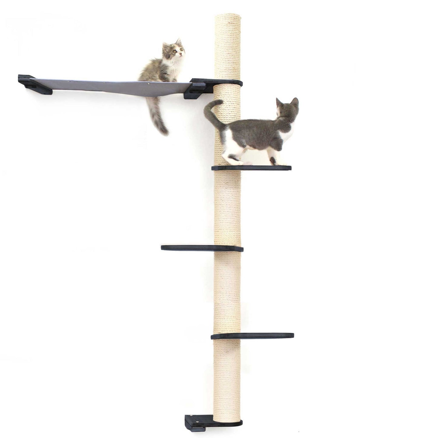 The Crow's Nest - A Wall Cat Scratcher with Hammock Onyx Bamboo Charcoal Gray Canvas 4-Tier 32" Cat Condo Catastrophic Creations