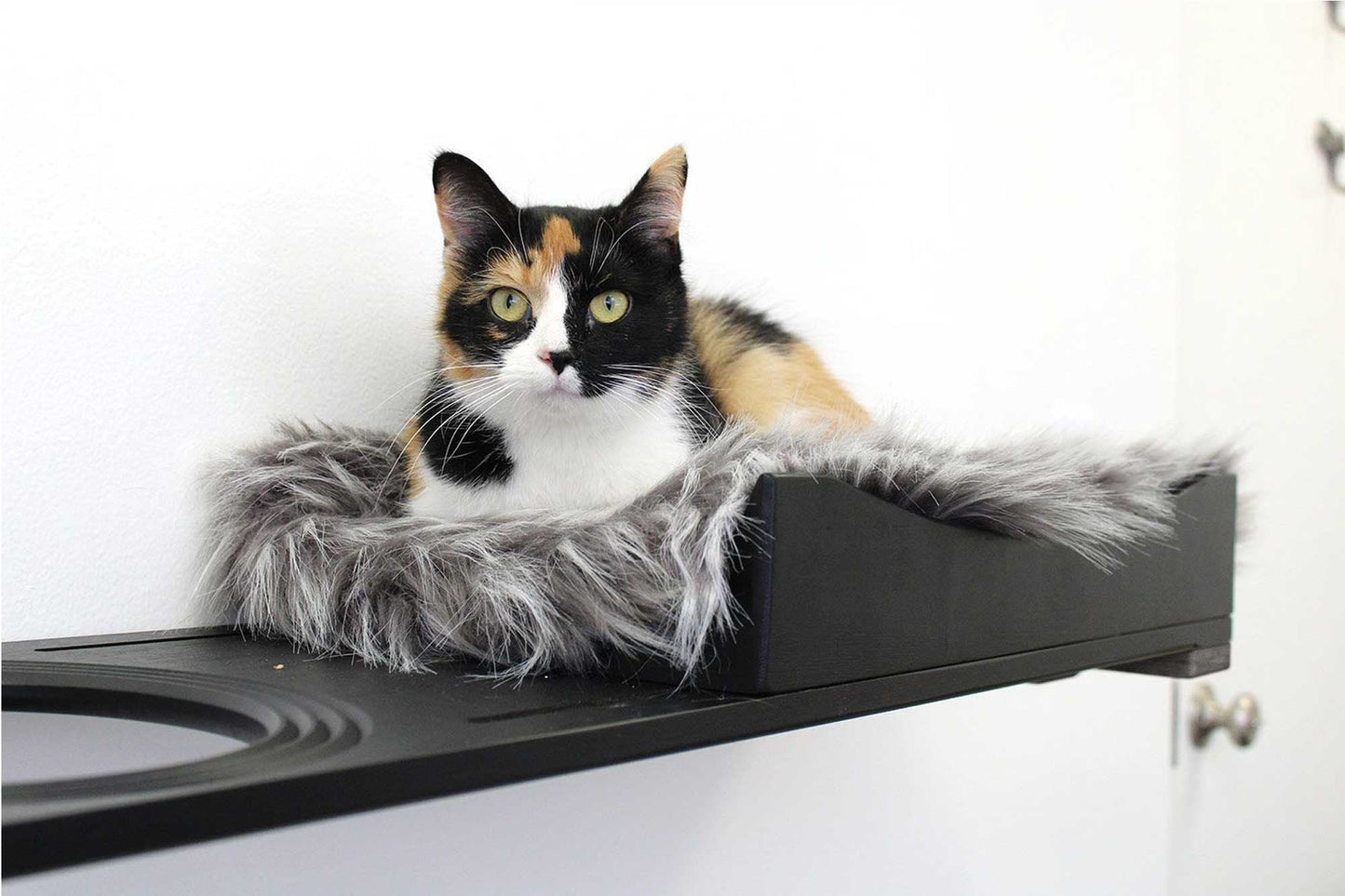 The Cat Nest Bed Onyx Bamboo Gray Plush 34" Escape Hatch Cat shelves/bed Catastrophic Creations