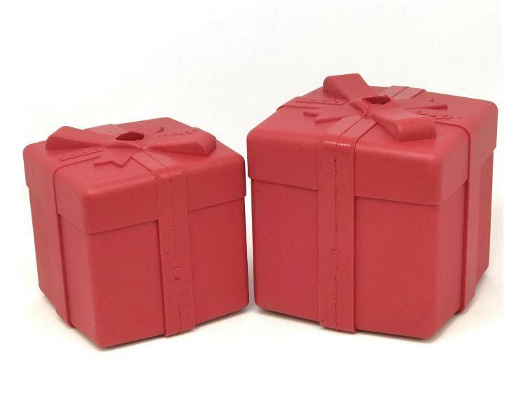 Gift Box eDispenser Durable Rubber Chew Toy & Treat Dispenser Medium Gift Box - Red Rubber Dog Toys SodaPup/True Dogs, LLC