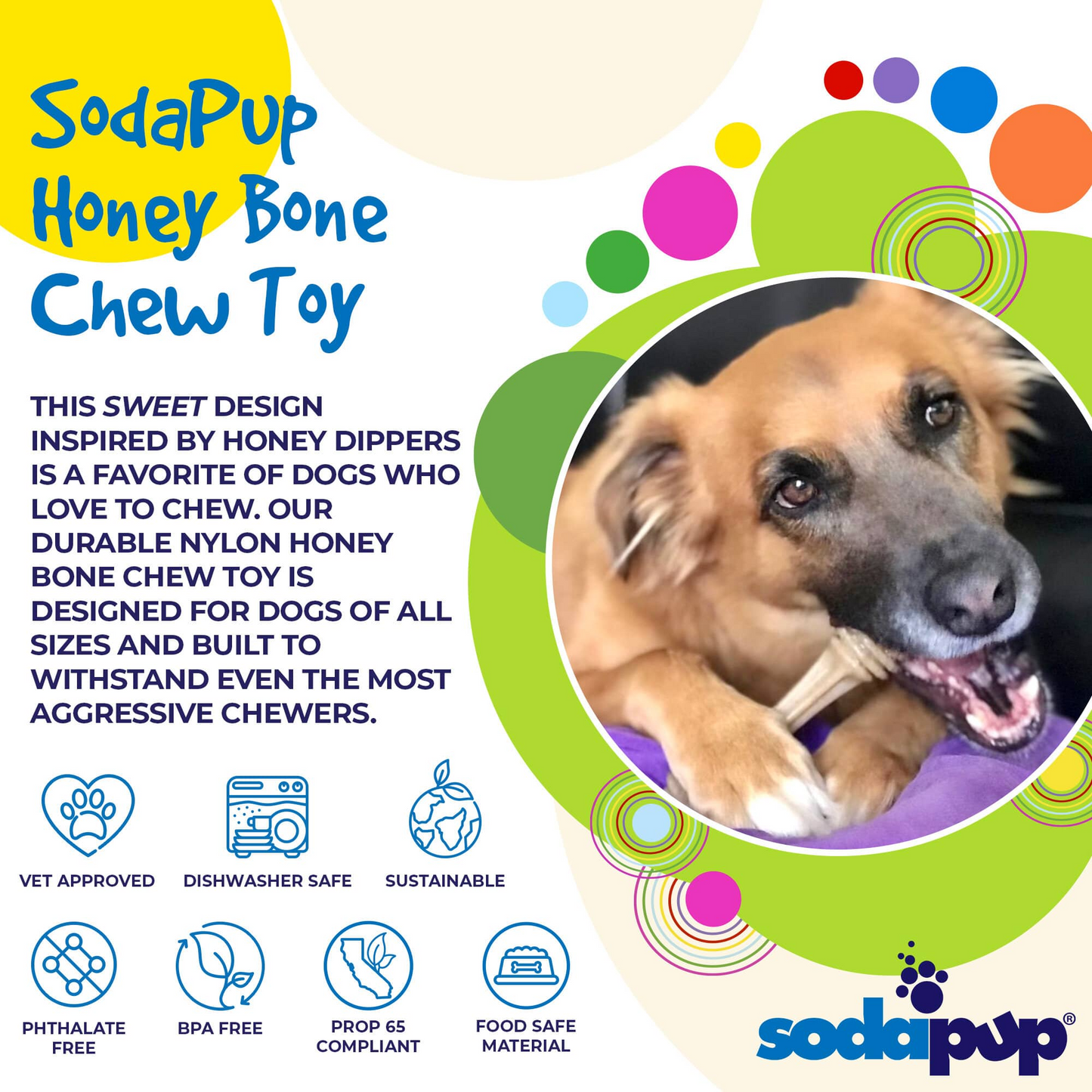 SodaPup Honey Bone Juguete masticable de nailon ultra duradero para perros