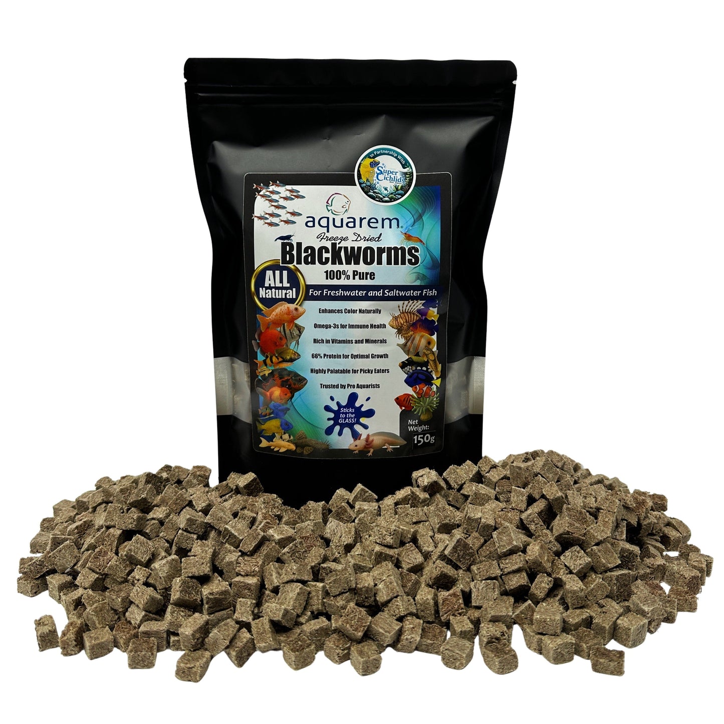 Super Cichlids Freeze-Dried Blackworms (All Natural, High Protein Fish Food) 150 Grams (All Natural) Fish Food Super Cichlids