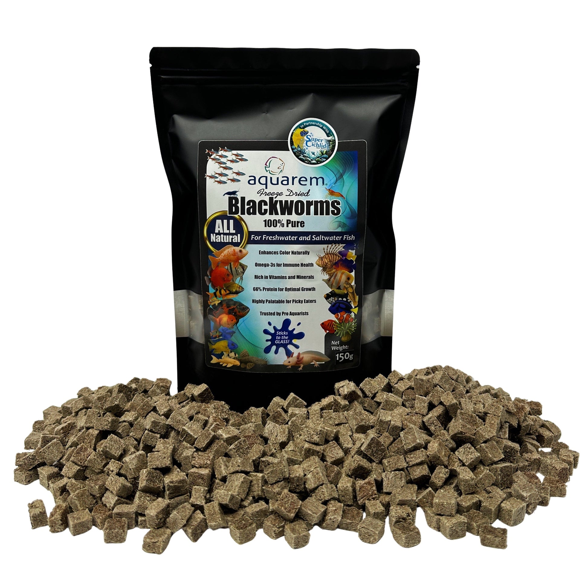 Super Cichlids Freeze-Dried Blackworms (All Natural, High Protein Fish Food) 150 Grams (All Natural) Fish Food Super Cichlids