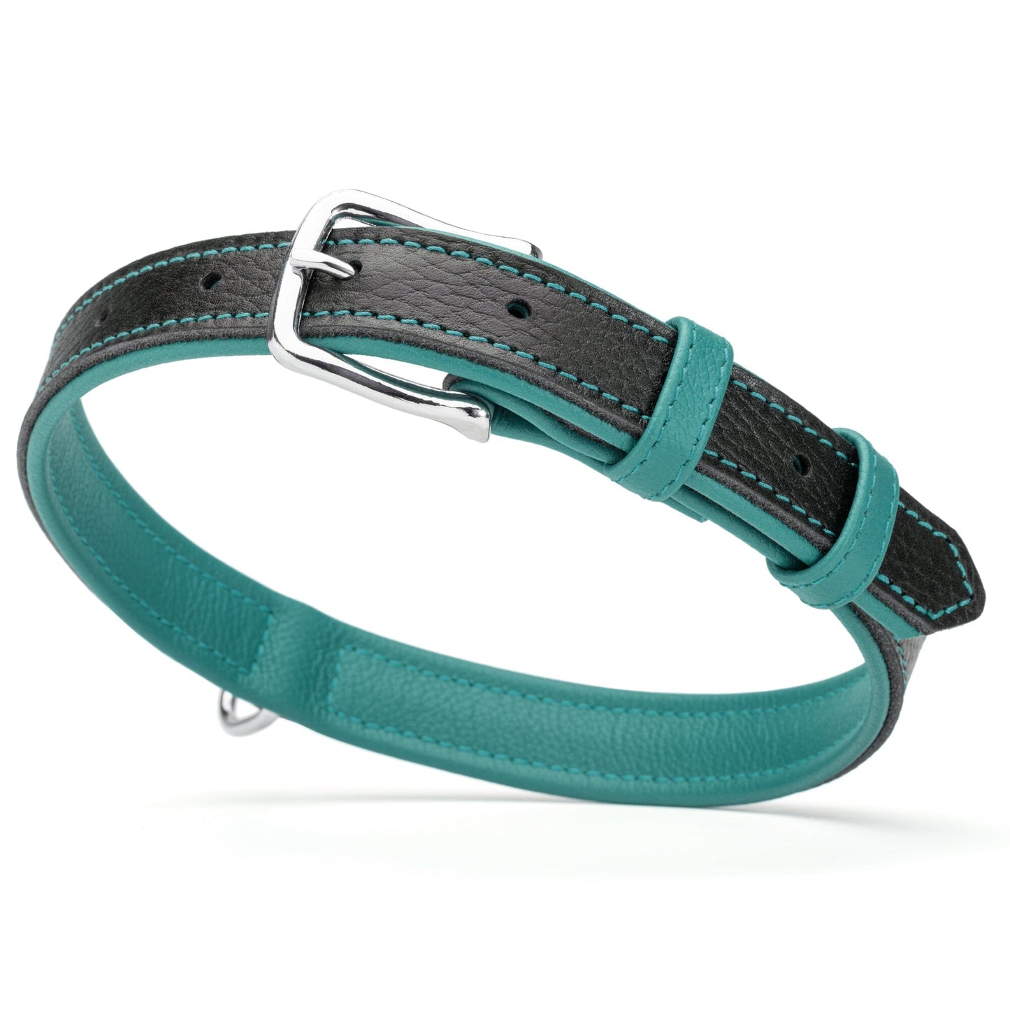 Soft Leather Dual-Color Flat Dog Collar Teal 19-24" 1" Dog Collar Dogline