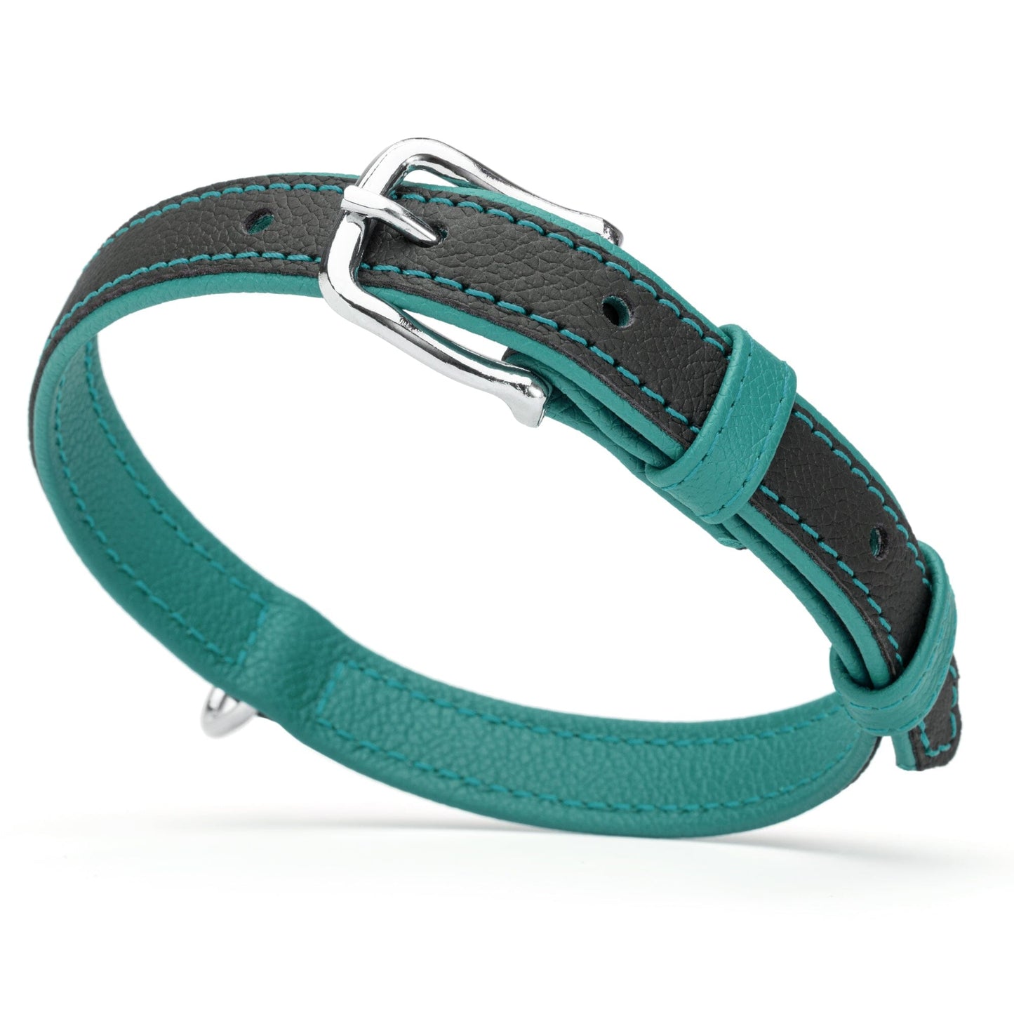Soft Leather Dual-Color Flat Dog Collar Teal 15-19" 3 4" Dog Collar Dogline