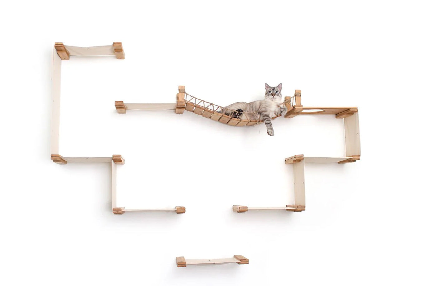 The Temple - Giant Cat Tree on Wall Natural Bamboo Natural Canvas No Planters Cat Condo Catastrophic Creations