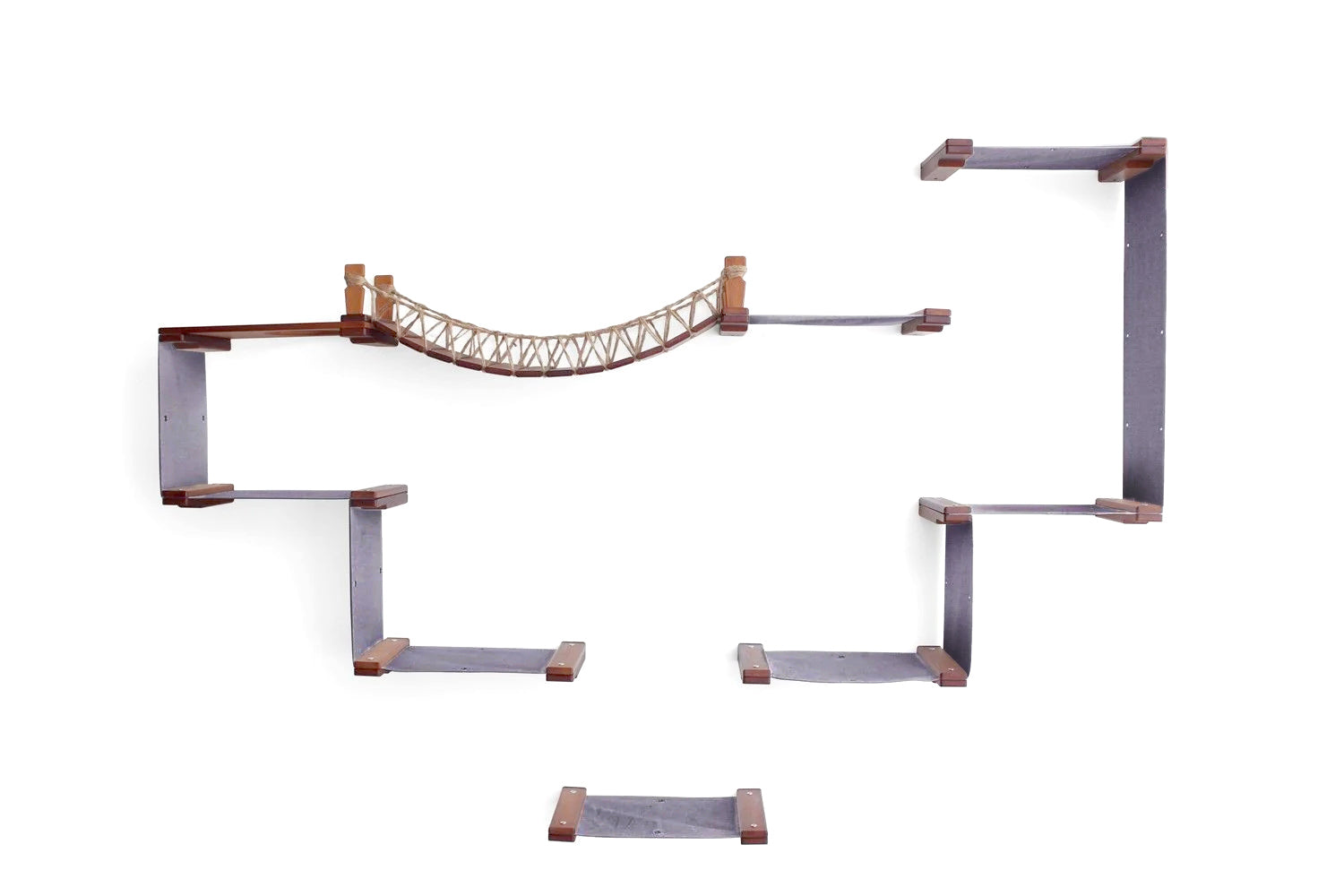 The Temple - Giant Cat Tree on Wall English Chestnut Bamboo Charcoal Gray Canvas No Planters Cat Condo Catastrophic Creations