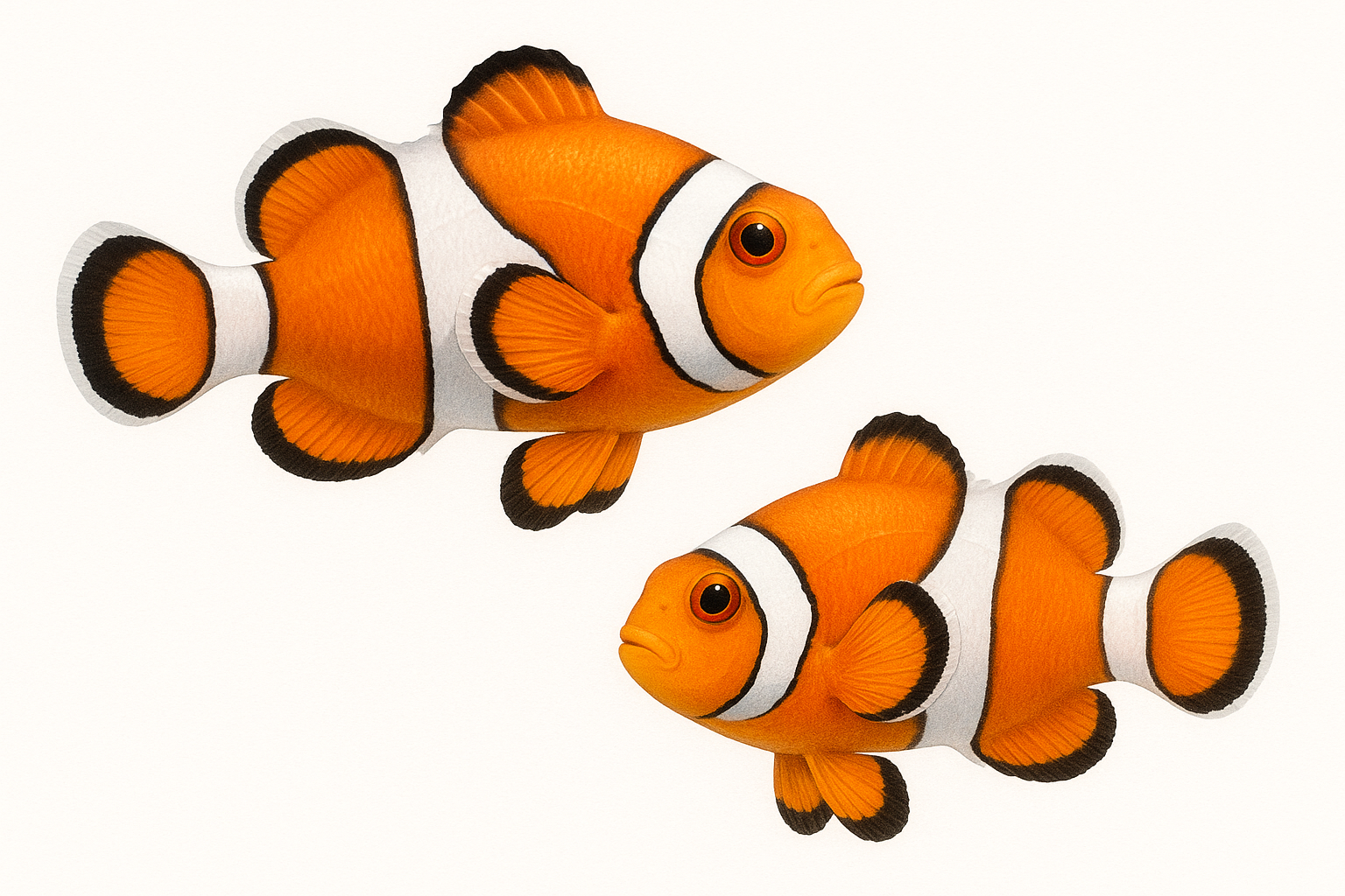 Two clownfish on a white background