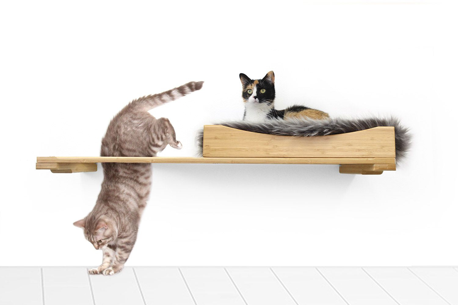 The Cat Nest Bed Natural Bamboo Gray Plush 34" Escape Hatch Cat shelves/bed Catastrophic Creations