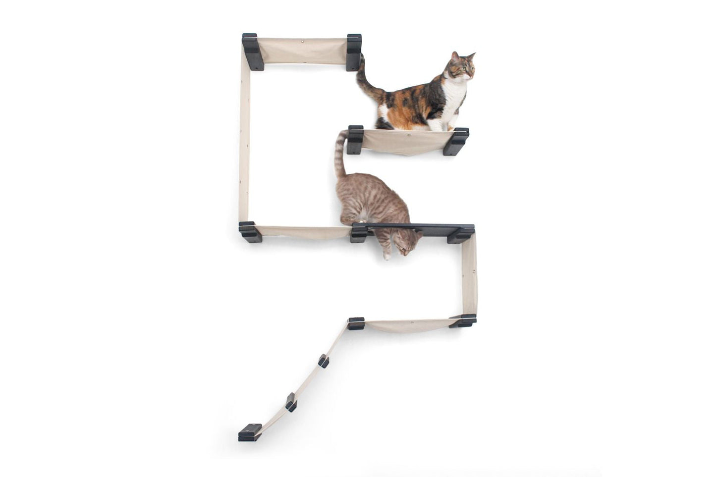 The Deluxe Cat Fort - Modern Cat Condo English Chestnut Bamboo Charcoal Gray Canvas Pole and Leaf Shelf Cat Condo Catastrophic Creations