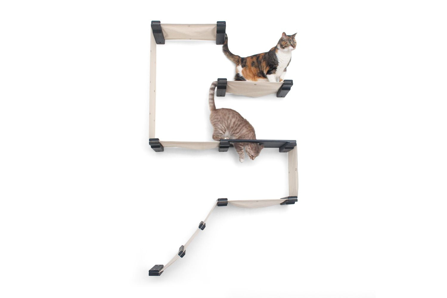 The Deluxe Cat Fort - Modern Cat Condo English Chestnut Bamboo Charcoal Gray Canvas Pole and Leaf Shelf Cat Condo Catastrophic Creations