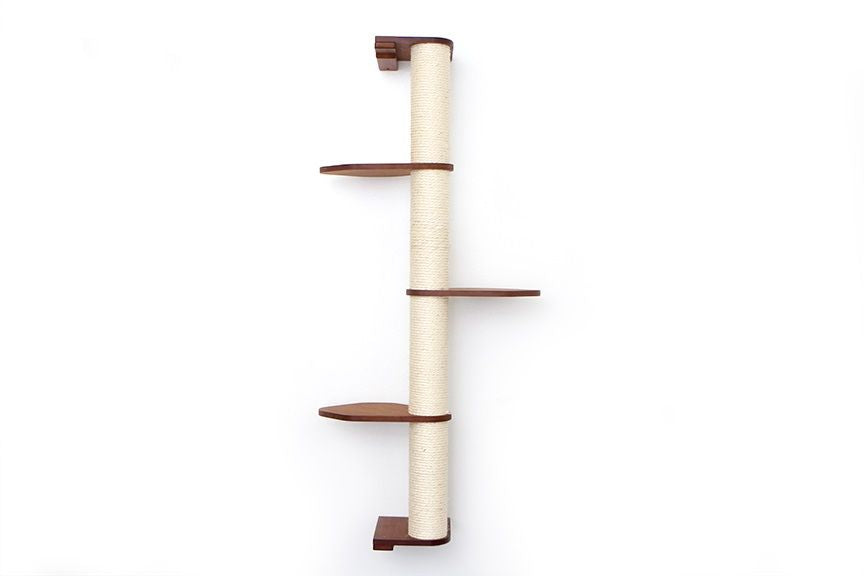 Wall Mounted Cat Climbing Pole - Sisal English Chestnut Bamboo 4-Tier Leaf Shelf No Cork Pad Cat Scratcher Catastrophic Creations