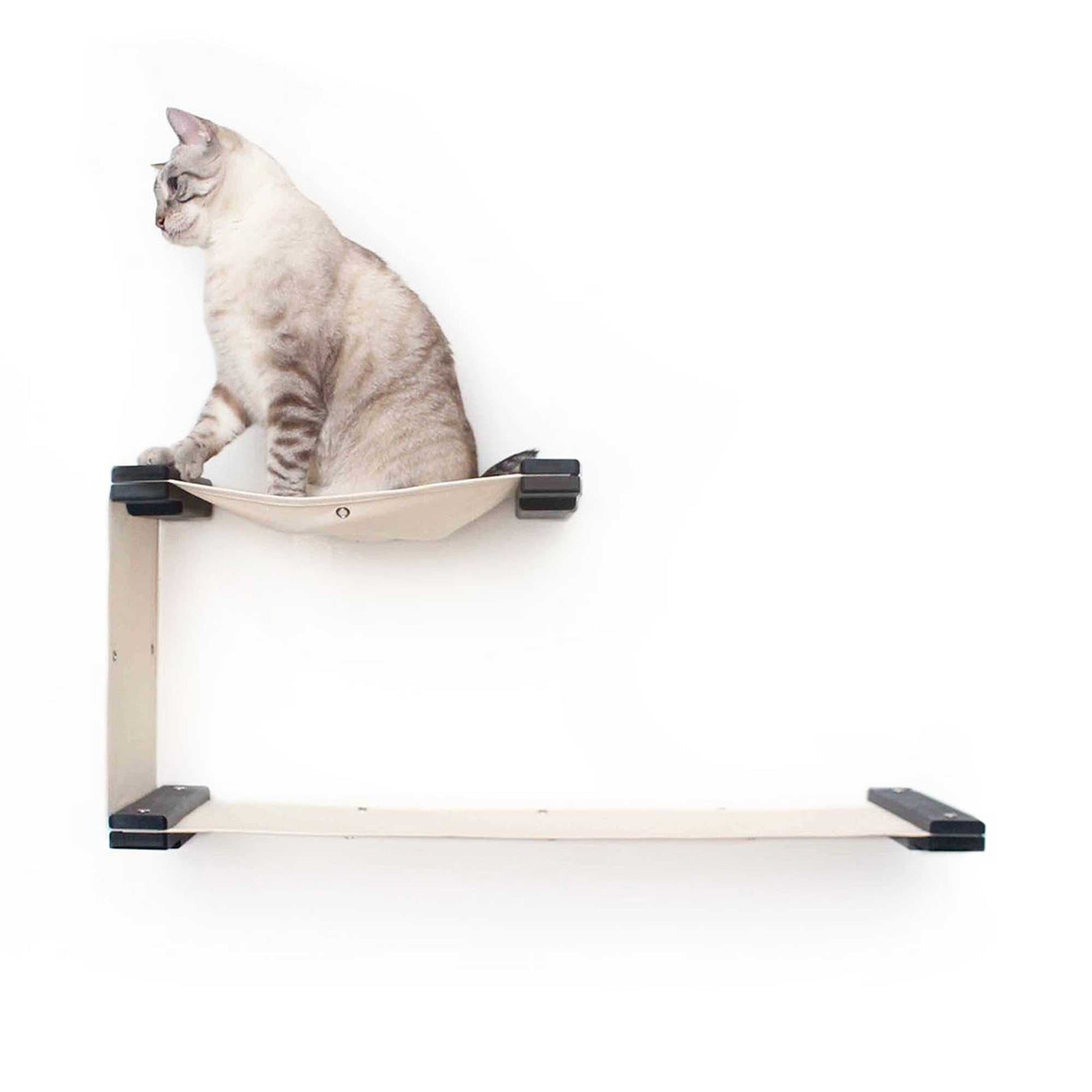 The Double Decker - Cat Hanging Bed Set Onyx Bamboo Natural Canvas Cat Hammock Catastrophic Creations