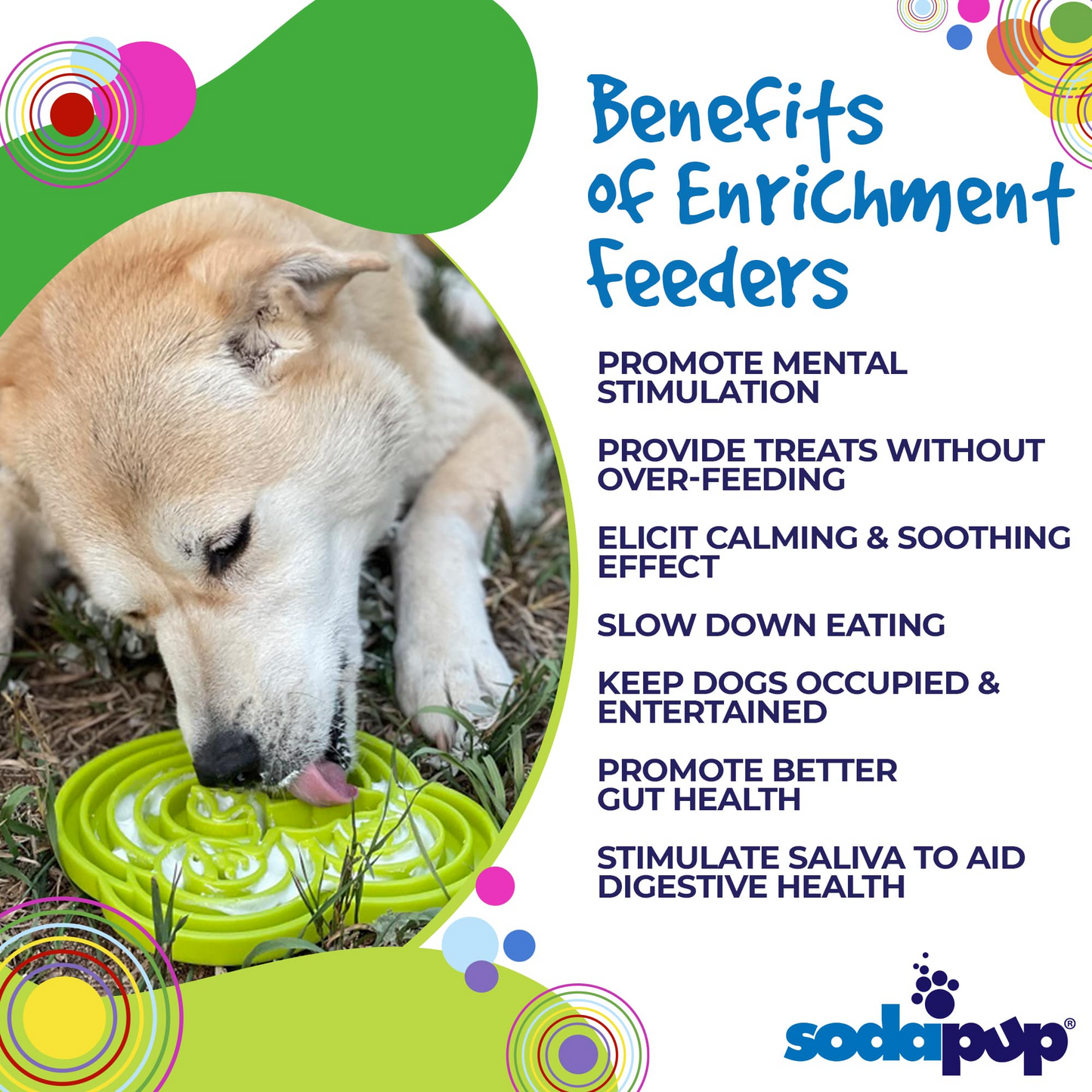 Image of an info photo of benefits of enrichment feeders