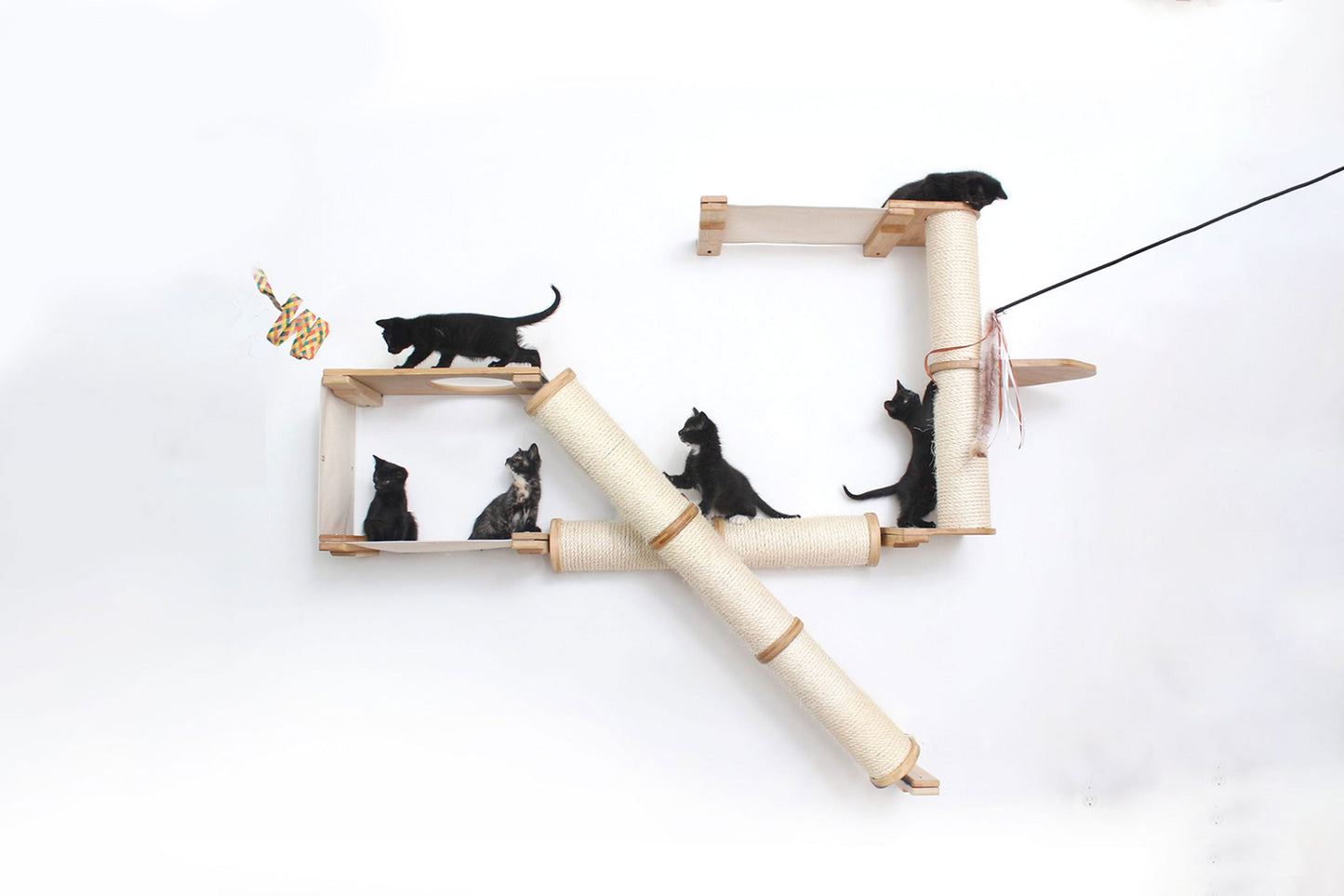 The Crossroads - Cat Wall Scratcher - Tree with Ramp Natural Bamboo Natural Canvas 16" Cat Condo Catastrophic Creations