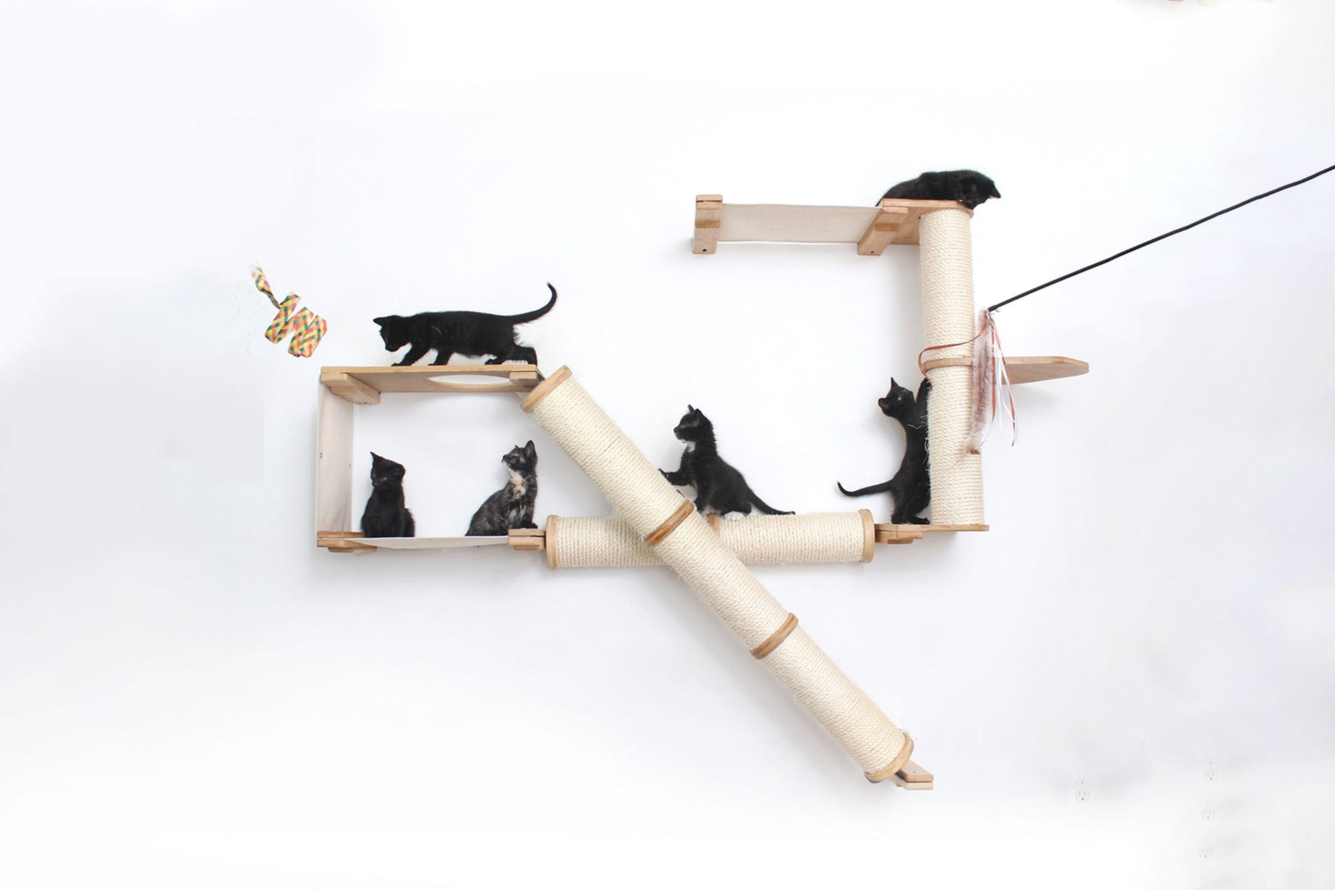 The Crossroads - Cat Wall Scratcher - Tree with Ramp Natural Bamboo Natural Canvas 16" Cat Condo Catastrophic Creations