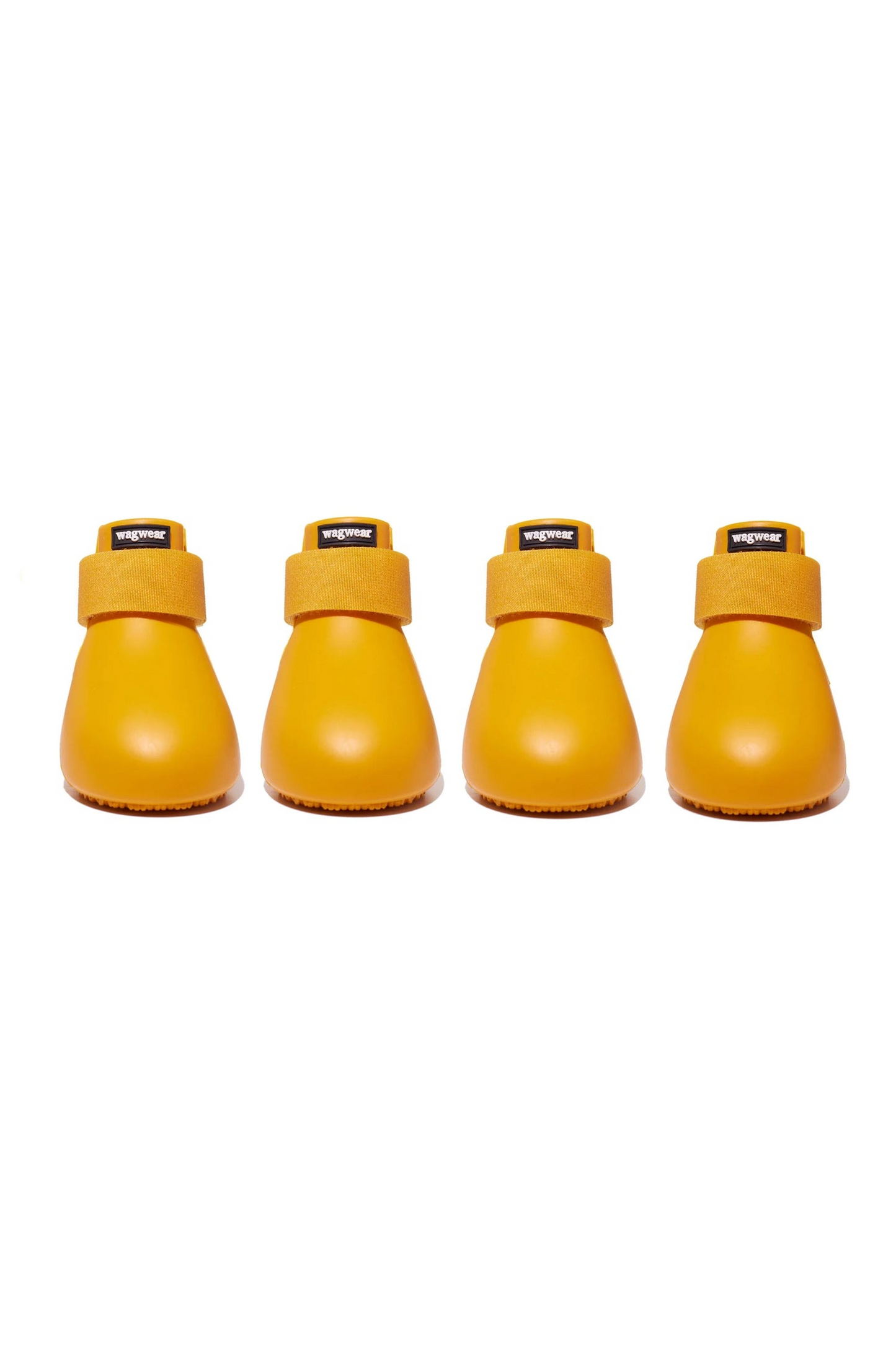 Four yellow dog boots with Velcro straps