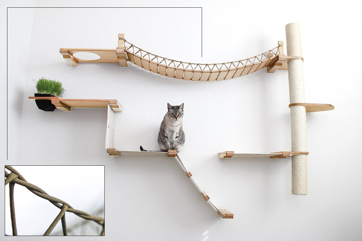 The Expedition - Cat Jungle Gym Wall System Natural Bamboo Natural Canvas Planter Cat Condo Catastrophic Creations