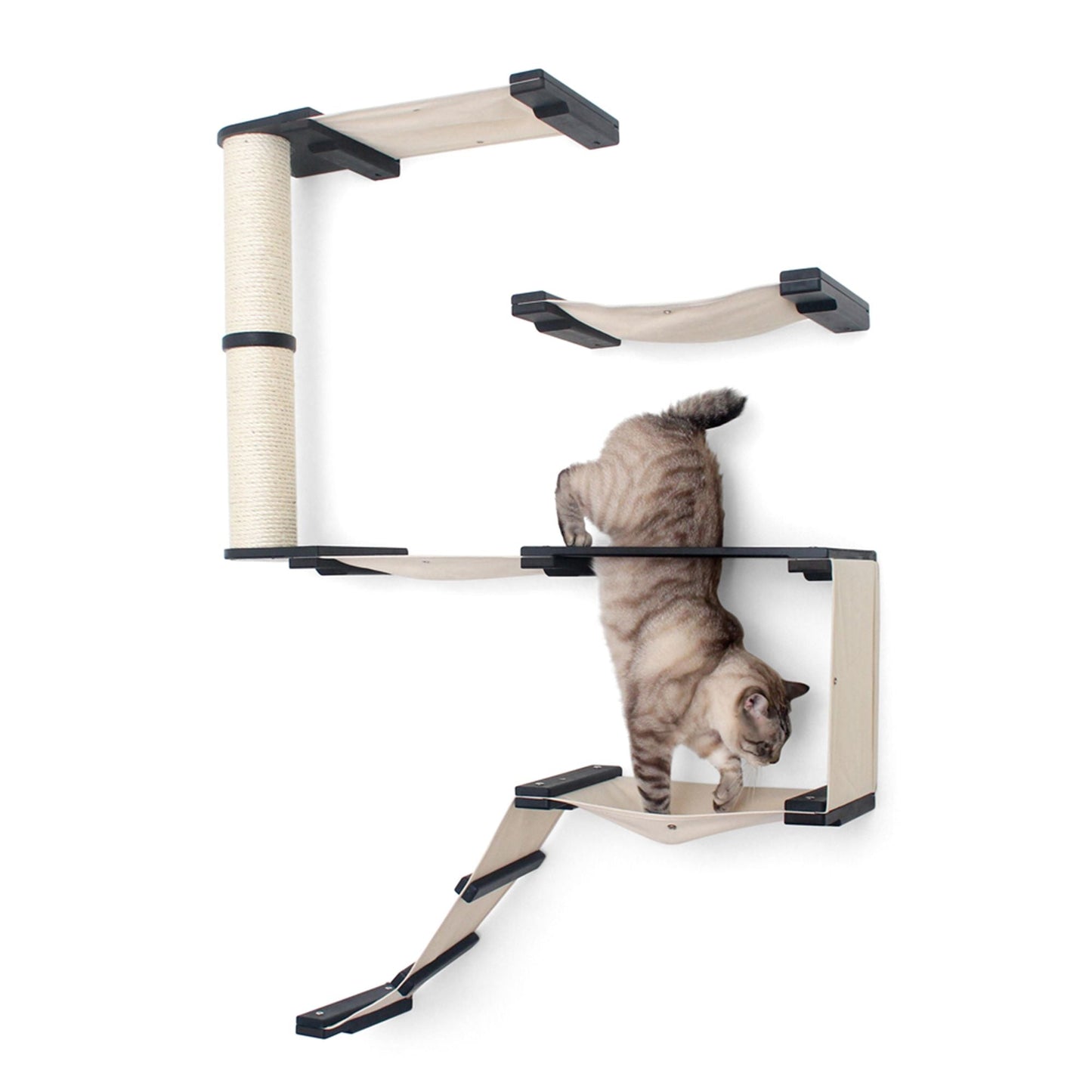 The Deluxe Cat Fort - Modern Cat Condo English Chestnut Bamboo Natural Canvas Cat Condo Catastrophic Creations
